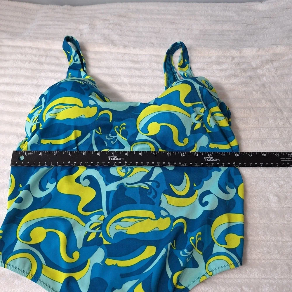 PSYCHEDELIC One Piece Swimsuit Womens 8‎ Teal Yellow Retro Abstract Padded Bra
